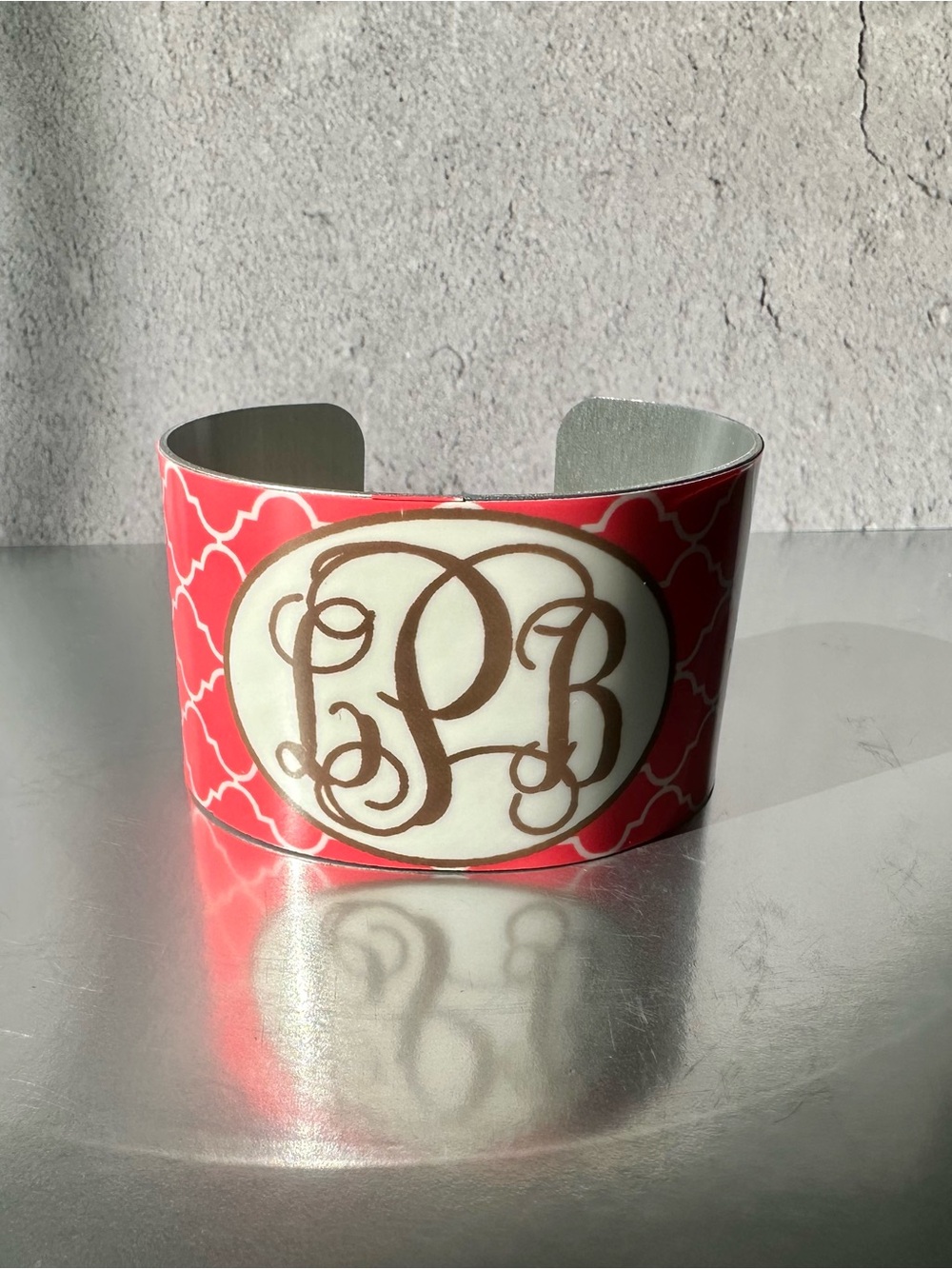 Monogrammed Coral Pattern Cuff Bracelet LPB Initials